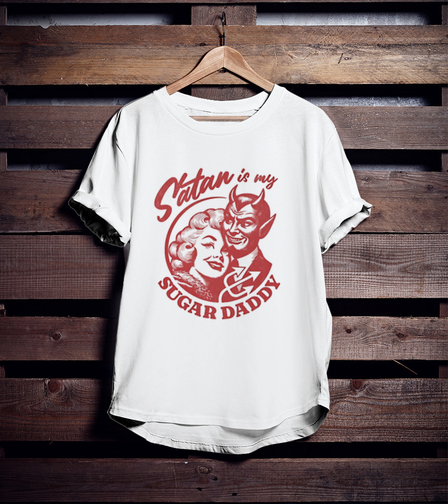 Satan Is My Sugar Daddy Retro Devil Couple T-Shirt