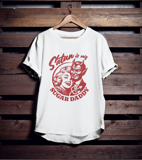 Satan Is My Sugar Daddy Retro Devil Couple T-Shirt
