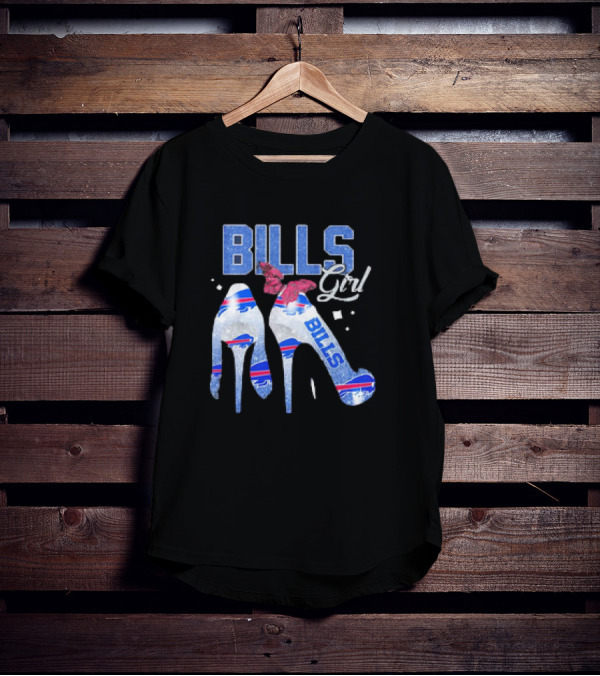 BILLS Girl Glitter Heels With Buffalo Logo And Pink Bow T-Shirt