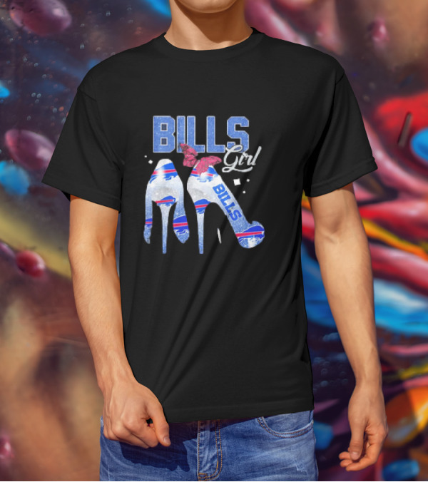 BILLS Girl Glitter Heels With Buffalo Logo And Pink Bow T-Shirt