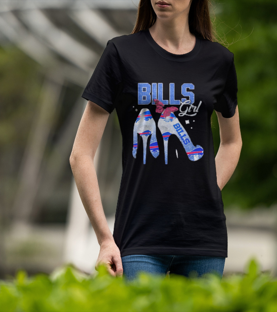 BILLS Girl Glitter Heels With Buffalo Logo And Pink Bow T-Shirt