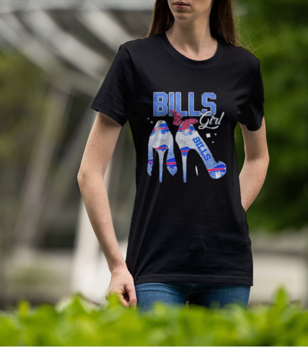 BILLS Girl Glitter Heels With Buffalo Logo And Pink Bow T-Shirt