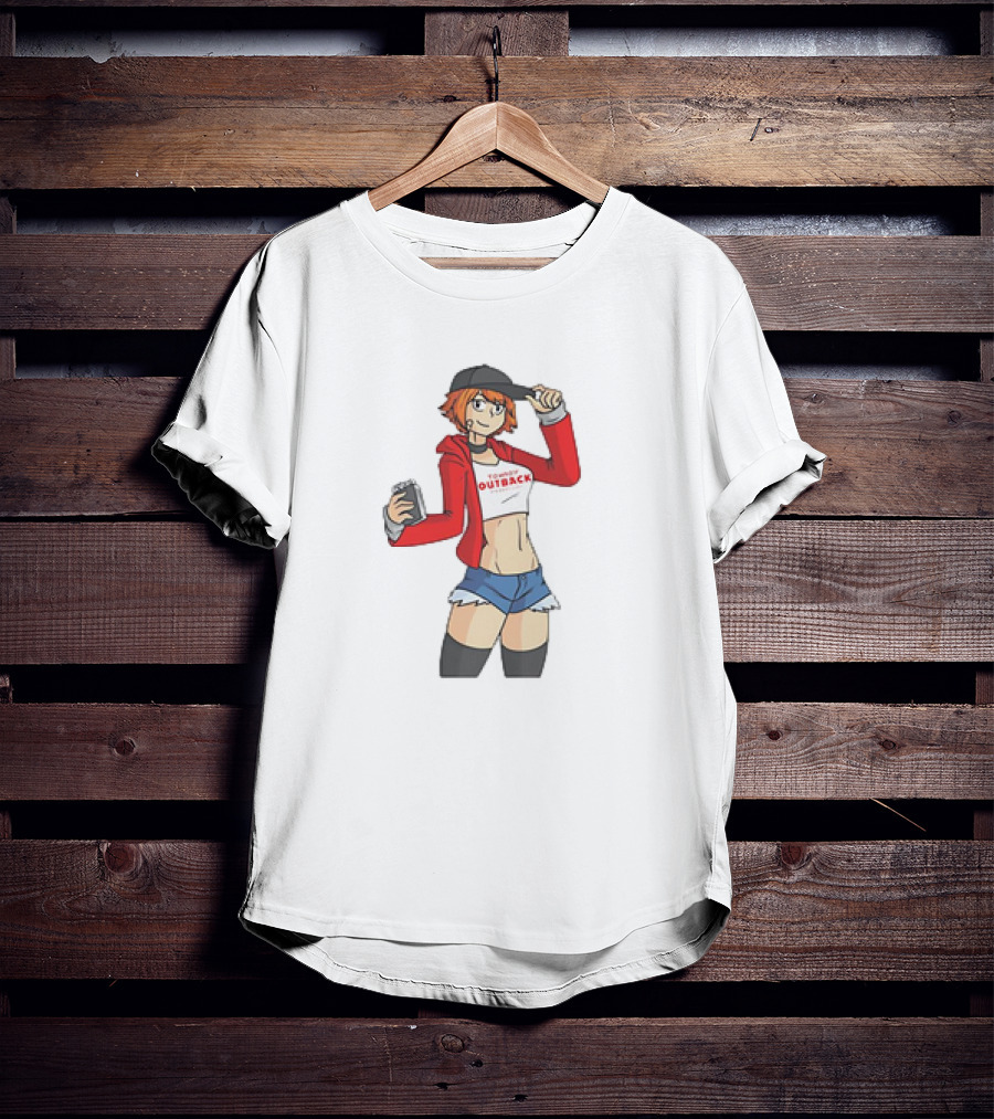 Tomboy Outback Steakhouse Anime Character With Casual Style And Red Jacket T-Shirt