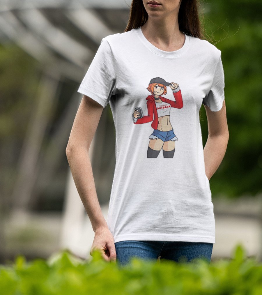 Tomboy Outback Steakhouse Anime Character With Casual Style And Red Jacket T-Shirt
