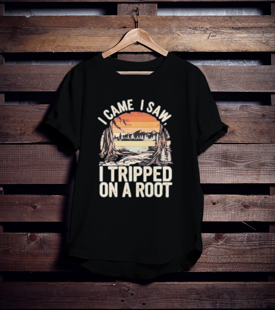 I Came I Saw I Tripped On A Root Vintage Sunset Forest Scene T-Shirt