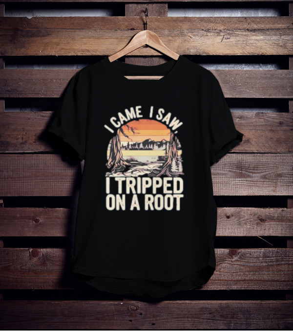 I Came I Saw I Tripped On A Root Vintage Sunset Forest Scene T-Shirt