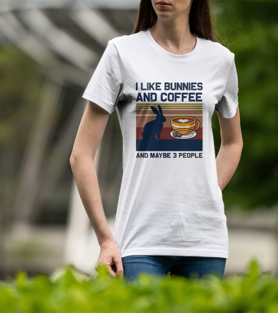 I Like Bunnies And Coffee And Maybe 3 People Vintage Retro Stripe T-Shirt