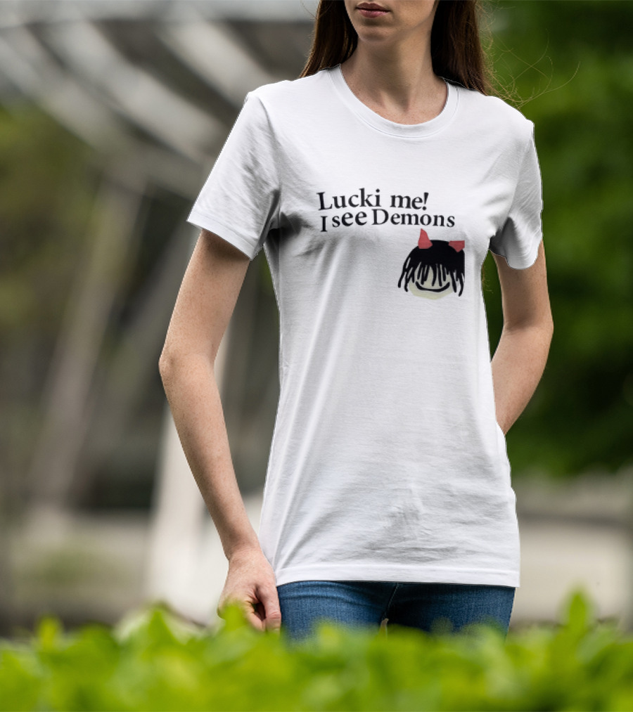Lucki Me I See Demons Black Hairstyle Red Horns Face T-Shirt