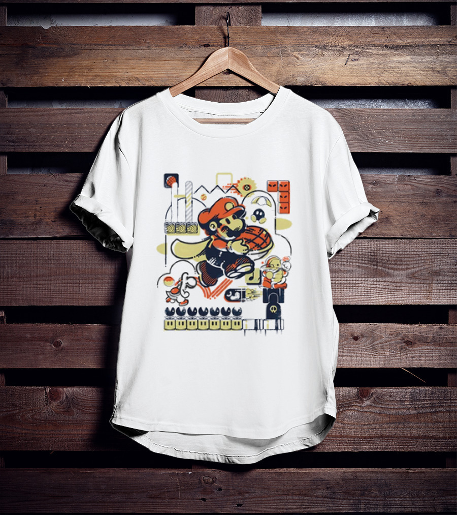 Super Mario Athletic Acrobatics With Iconic Game Elements T-Shirt