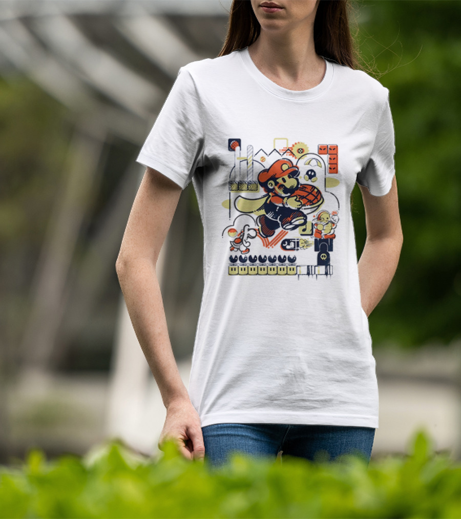 Super Mario Athletic Acrobatics With Iconic Game Elements T-Shirt