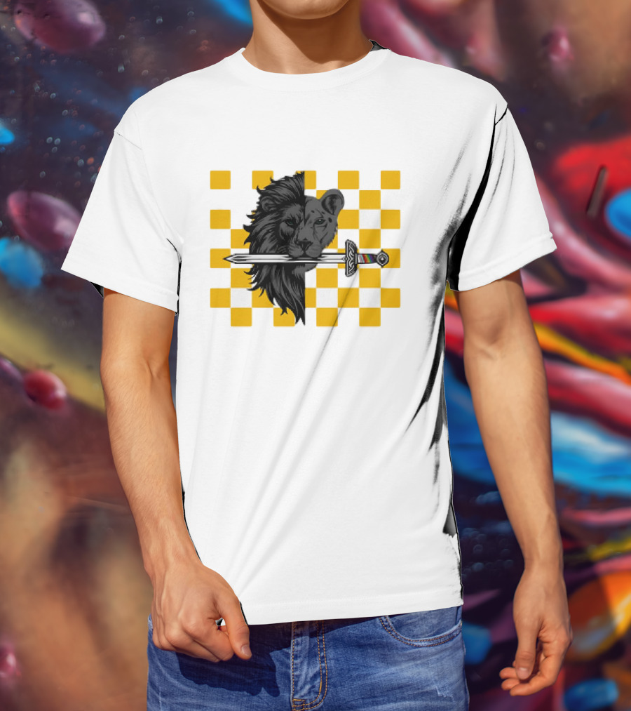 The Pride Classic Lion With Sword And Yellow Checkered Background T-Shirt