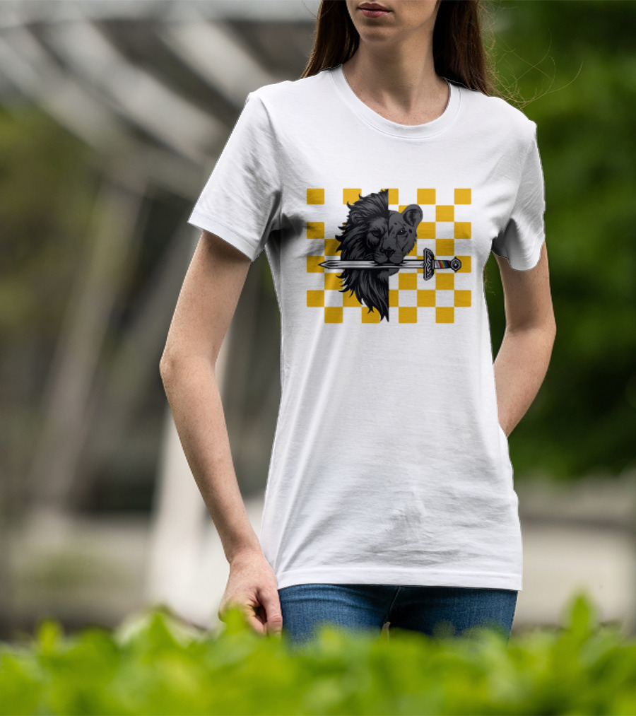 The Pride Classic Lion With Sword And Yellow Checkered Background T-Shirt