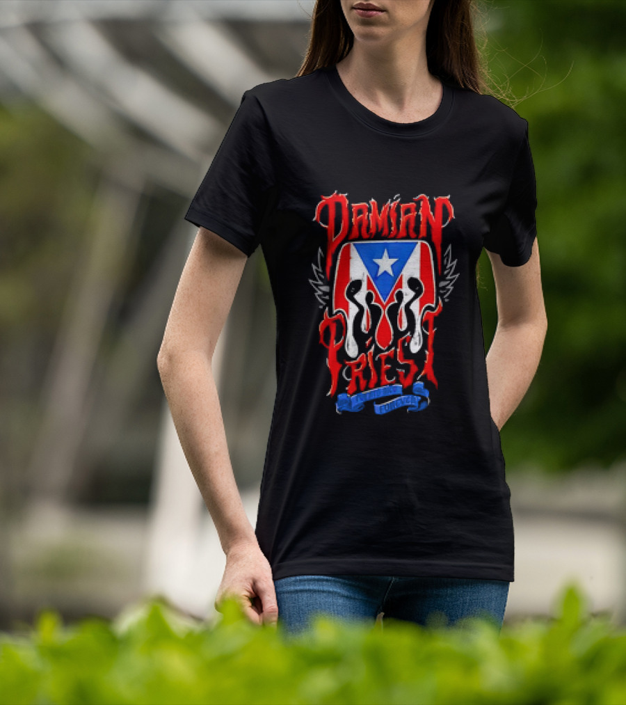 Damian Priest Puerto Rico Forever Flag And Skull Wings T-Shirt