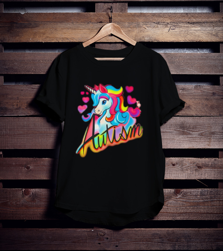 Autism Unicorn With Colorful Hearts T-Shirt