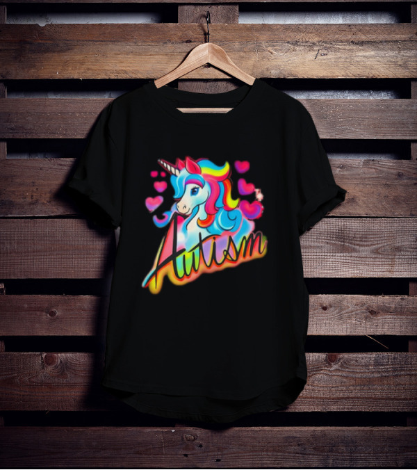 Autism Unicorn With Colorful Hearts T-Shirt