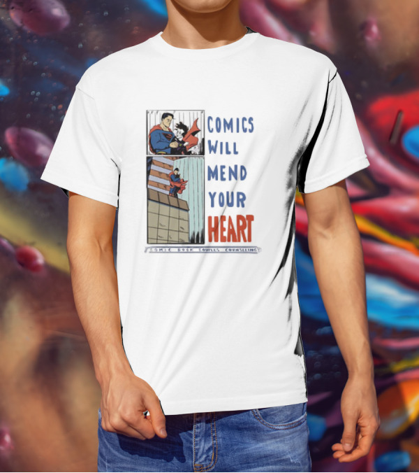 Comics Will Mend Your Heart Comic Book Couples Counseling Iconic Characters Embrace T-Shirt