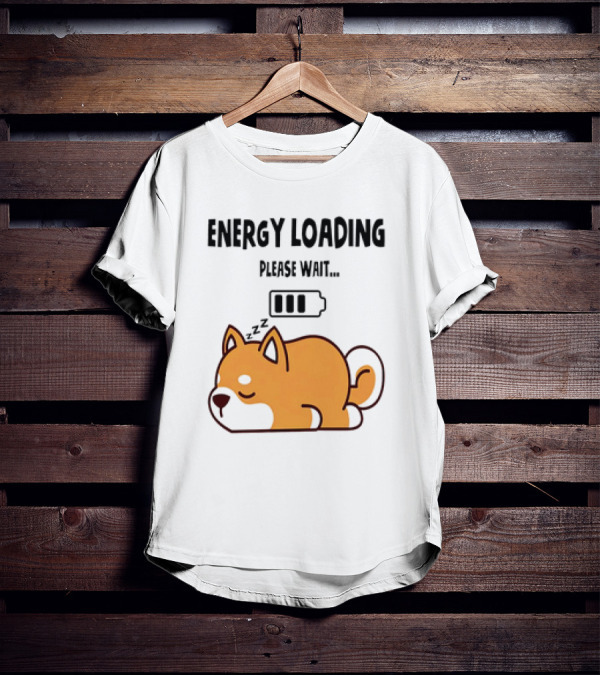 Shiba Inu Energy Loading Please Wait Battery Charging Sleepy Dog T-Shirt