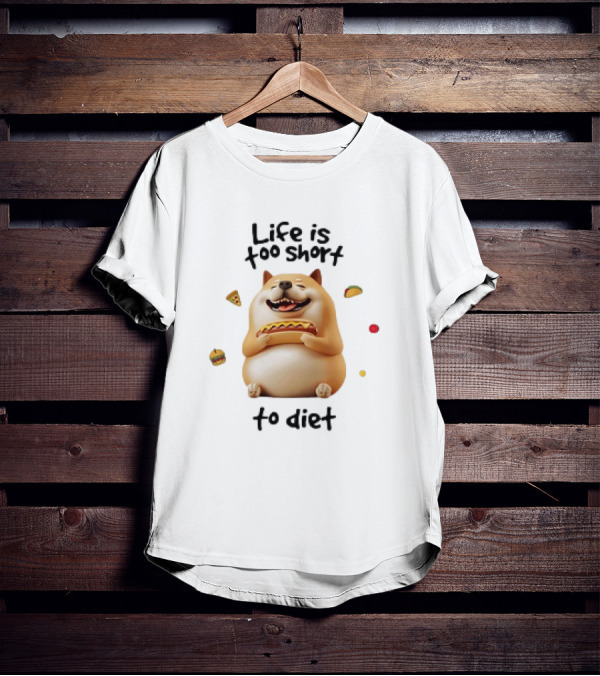 Shiba Inu Dog Enjoying Life Is Too Short To Diet Pizza Hotdog Burger Taco T-Shirt