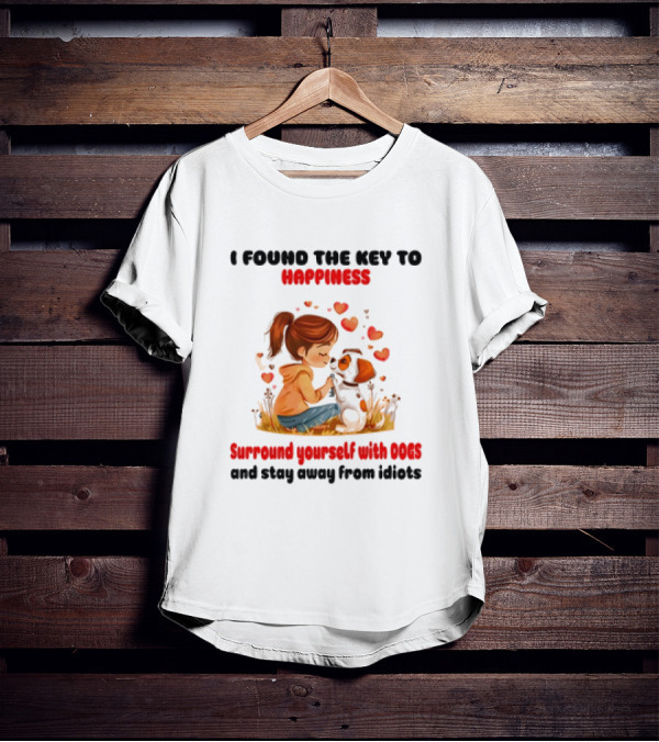 I Found The Key To Happiness Surround Yourself With Dogs And Stay Away From Idiots Hearts Girl Puppy T-Shirt