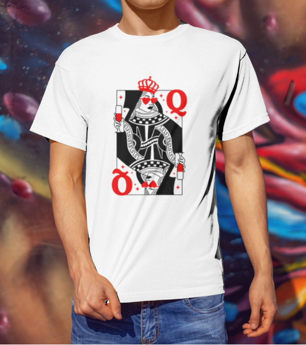 Queen Of Hearts Card Red Heart Glasses T-Shirt