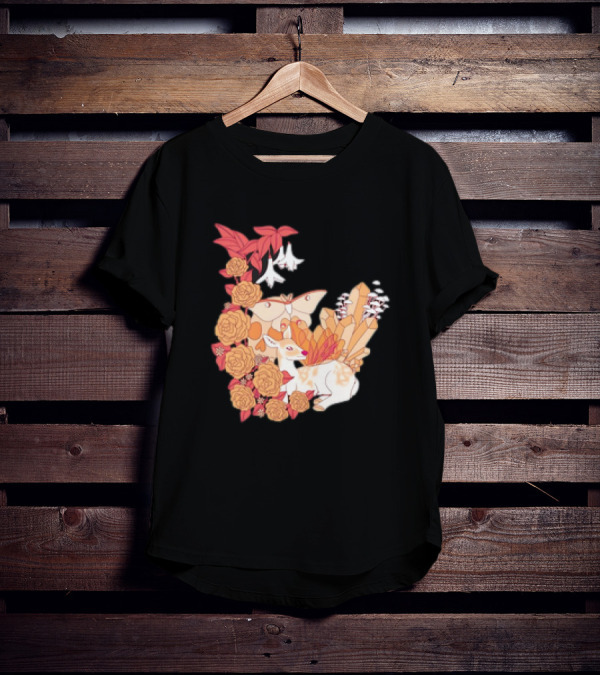 Mystical Forest Fawn Surrounded By Roses And Butterflies T-Shirt