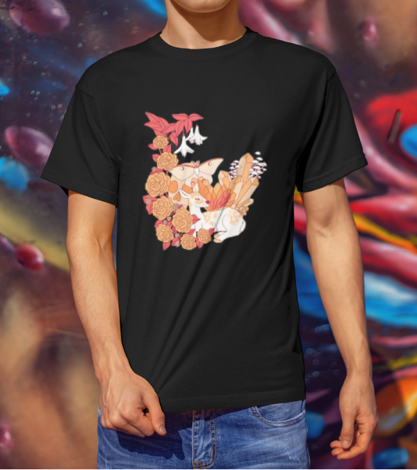 Mystical Forest Fawn Surrounded By Roses And Butterflies T-Shirt