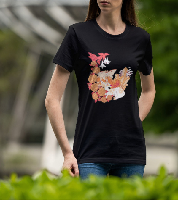 Mystical Forest Fawn Surrounded By Roses And Butterflies T-Shirt