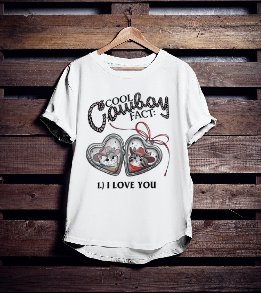 Cool Cowboy Fact I Love You Cat Heart Locket T-Shirt