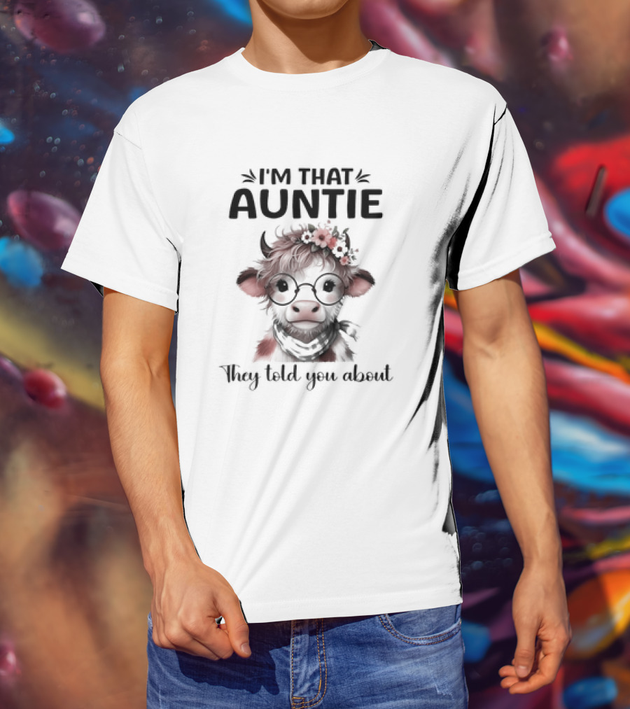 I'm That Auntie They Told You About Cow With Glasses And Flowers T-Shirt