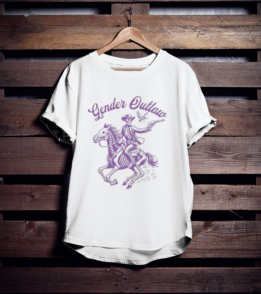 Veda Scott Gender Outlaw Skeleton Cowboy With Pistol And Bird T-Shirt