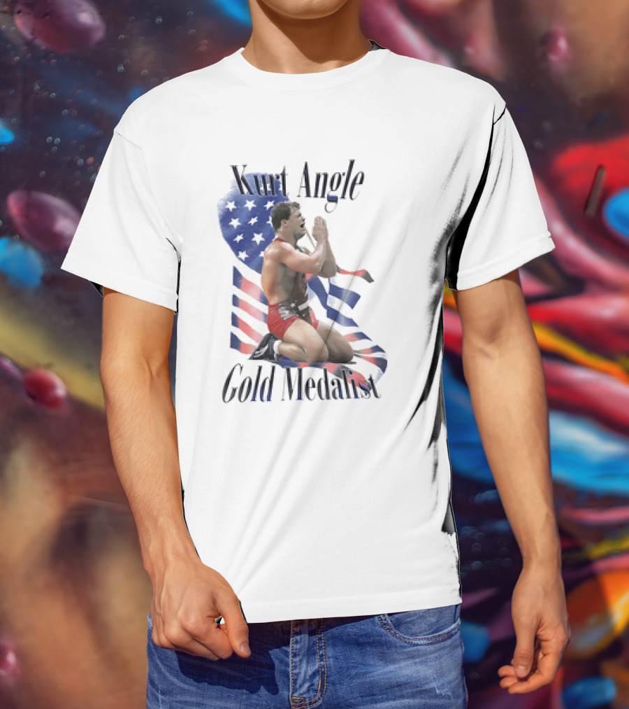 Kurt Angle Gold Medalist American Flag Wrestling Victory T-Shirt