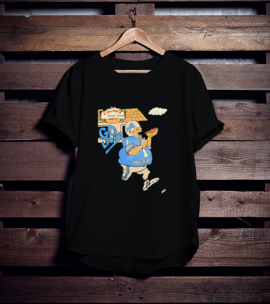 Lipuma’s Coney Island Go Lions All Grit Detroit Lions Football Player Eating Hot Dog T-Shirt