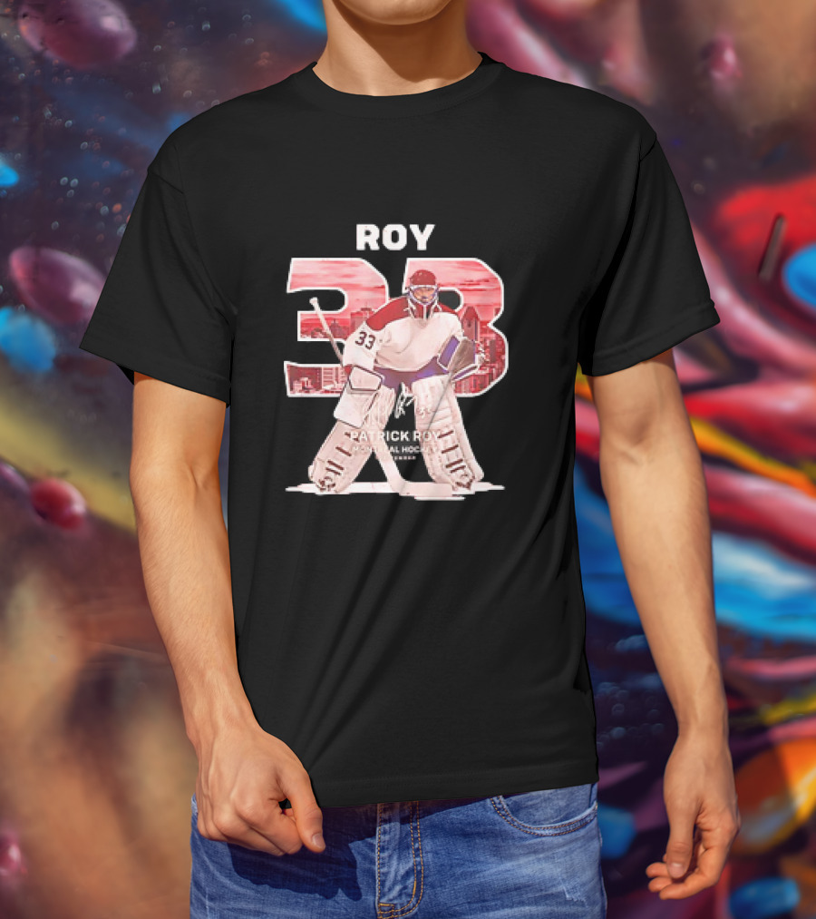 Patrick Roy 33 Montreal Hockey NHL Throwback Vintage Signature T-Shirt
