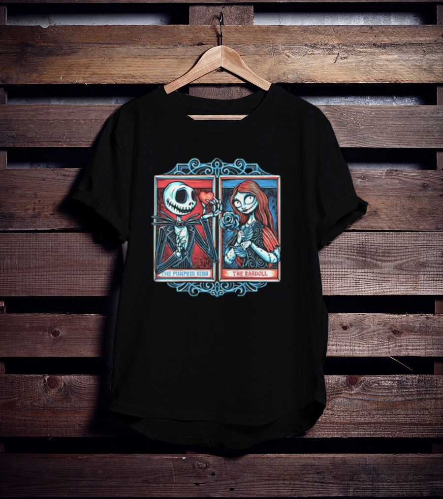 Skeleton Romance Jack Skellington The Pumpkin King And Sally The Ragdoll Heart And Rose T-Shirt