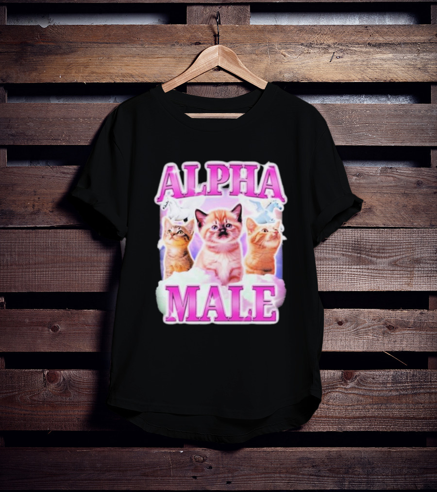 Alpha Male Cat Trio With Rainbow Unicorns And Clouds T-Shirt