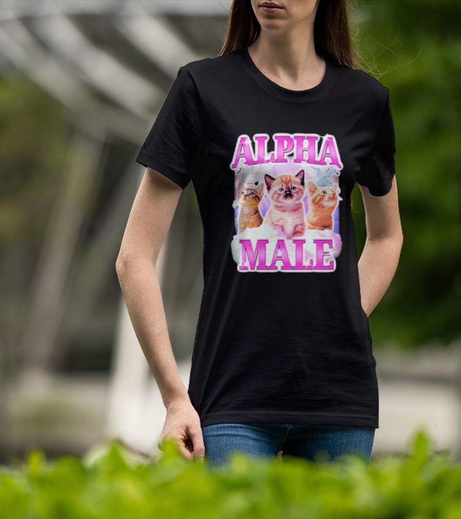 Alpha Male Cat Trio With Rainbow Unicorns And Clouds T-Shirt