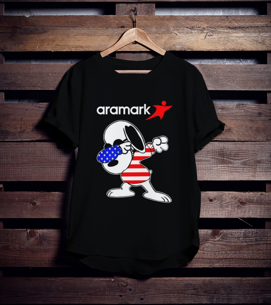 Aramark Snoopy Dabbing American Flag Red White Blue Character T-Shirt