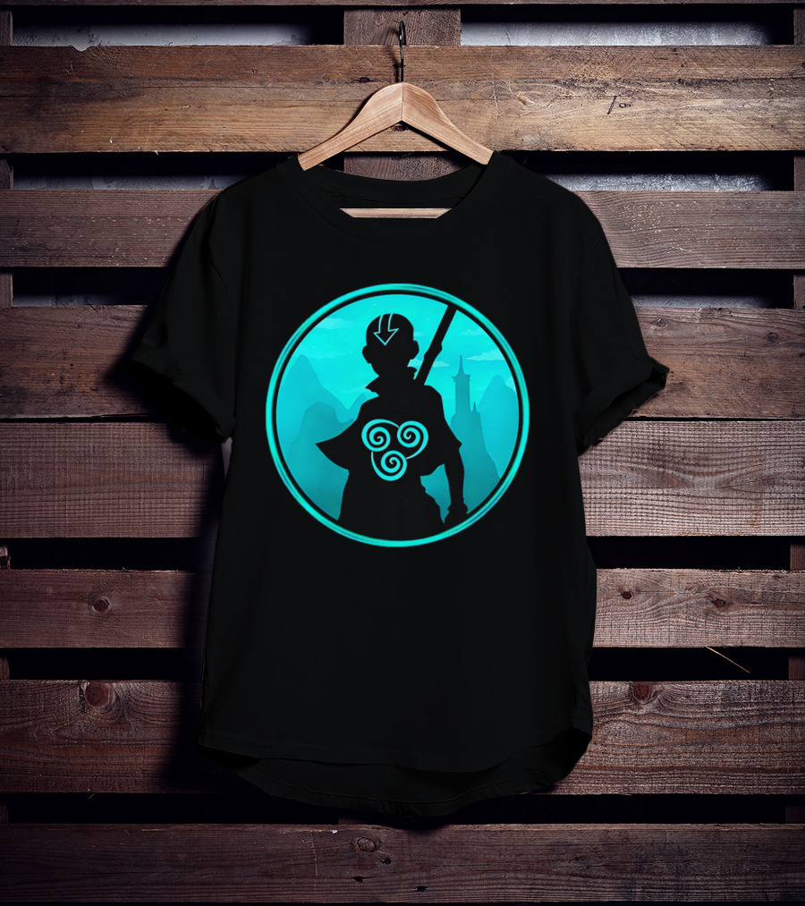 Avatar Aang Airbending Silhouette With Arrow Mark And Air Nomad Symbol T-Shirt