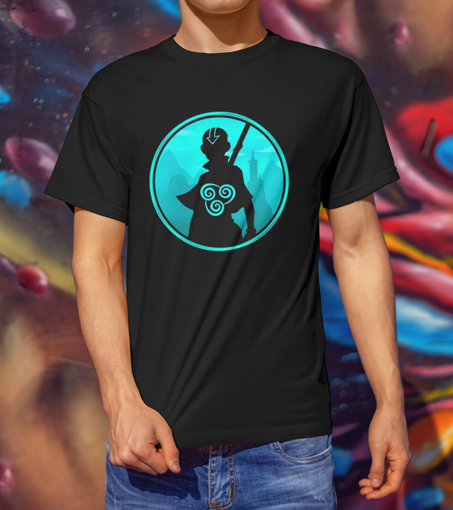 Avatar Aang Airbending Silhouette With Arrow Mark And Air Nomad Symbol T-Shirt