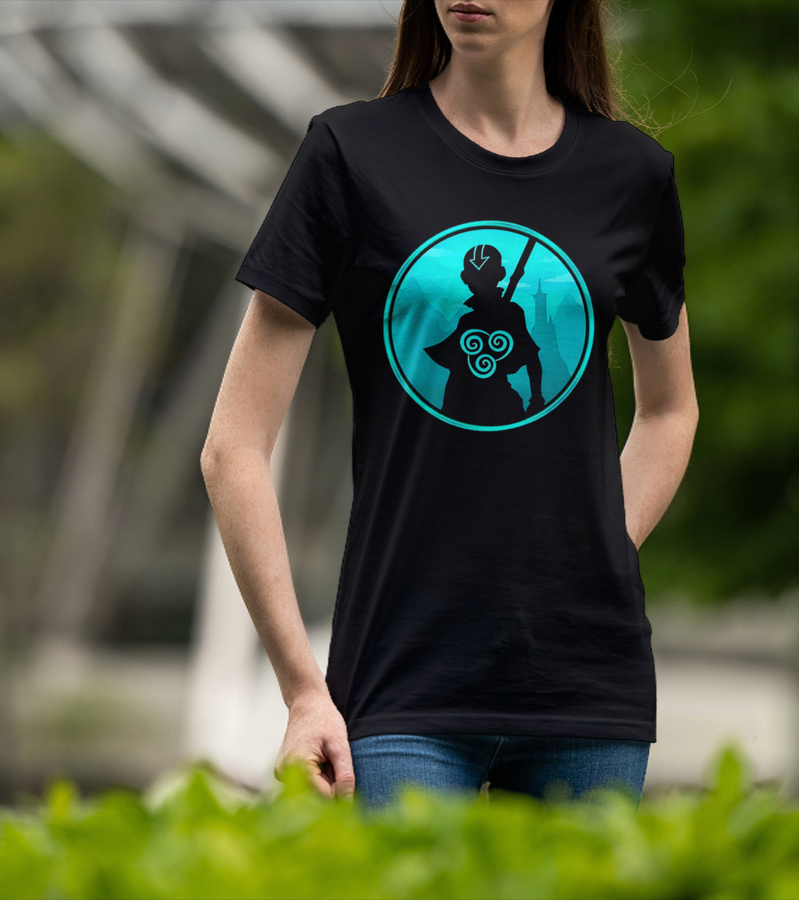 Avatar Aang Airbending Silhouette With Arrow Mark And Air Nomad Symbol T-Shirt