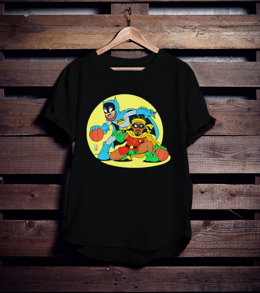 Batman And Robin Warriors Basketball Cartoon Crossover With Superhero Style T-Shirt