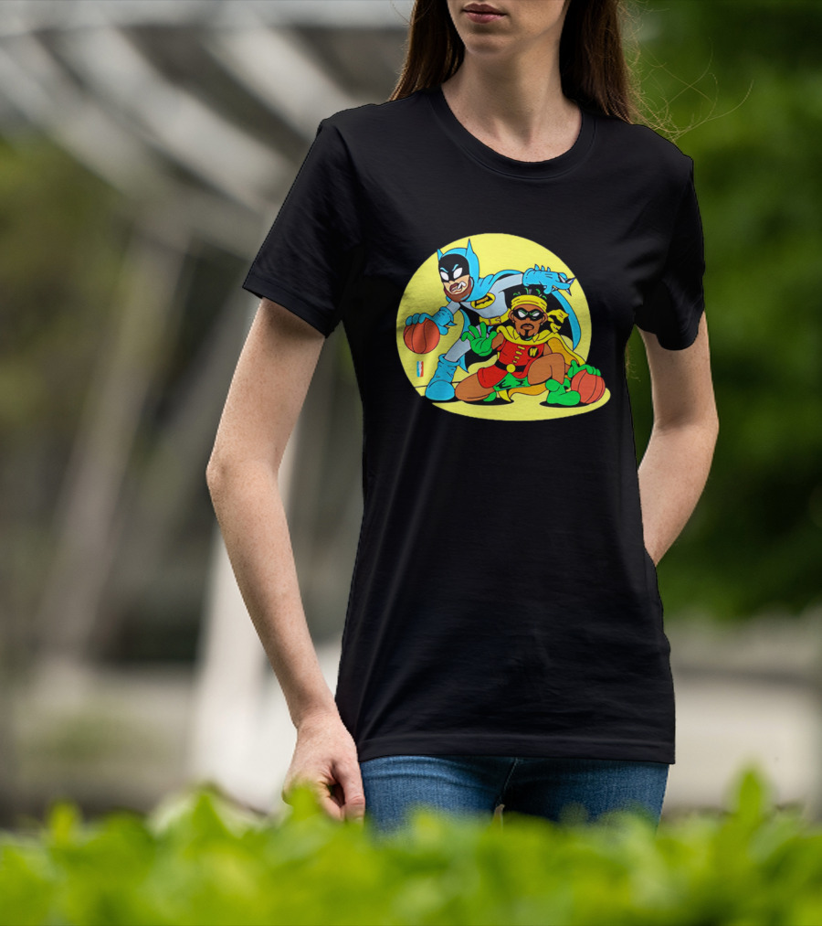 Batman And Robin Warriors Basketball Cartoon Crossover With Superhero Style T-Shirt