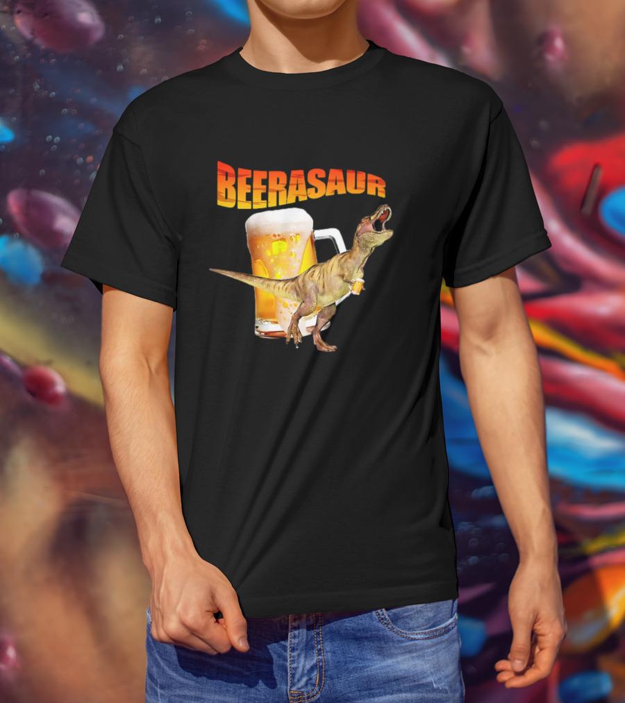 Beerasaur Dinosaur With Beer Ferocious Roar T-Shirt