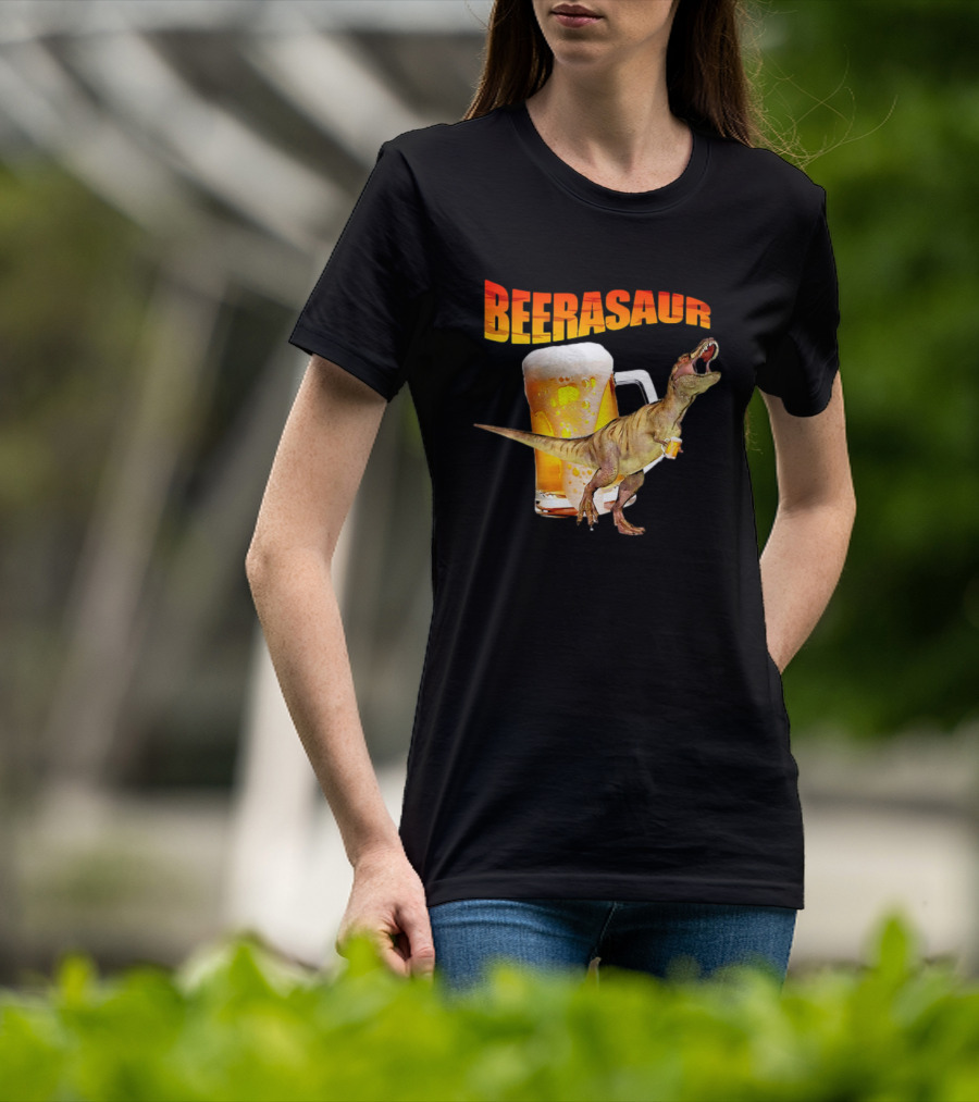 Beerasaur Dinosaur With Beer Ferocious Roar T-Shirt