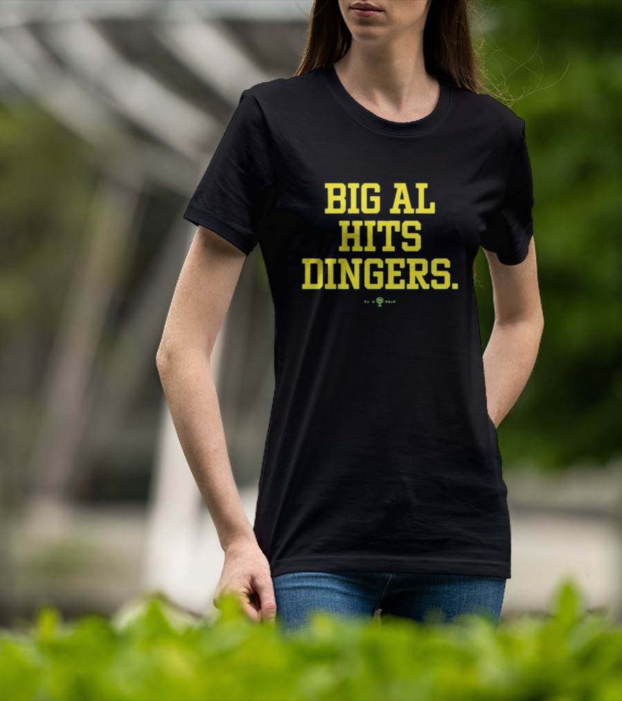 Big Al Hits Dingers Baseball Quote Yellow Text T-Shirt