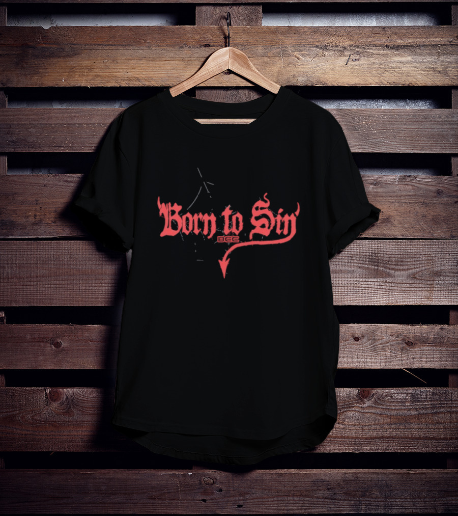 Blackcraft Cult Born To Sin Red Gothic Text With Pentagram And Arrow T-Shirt