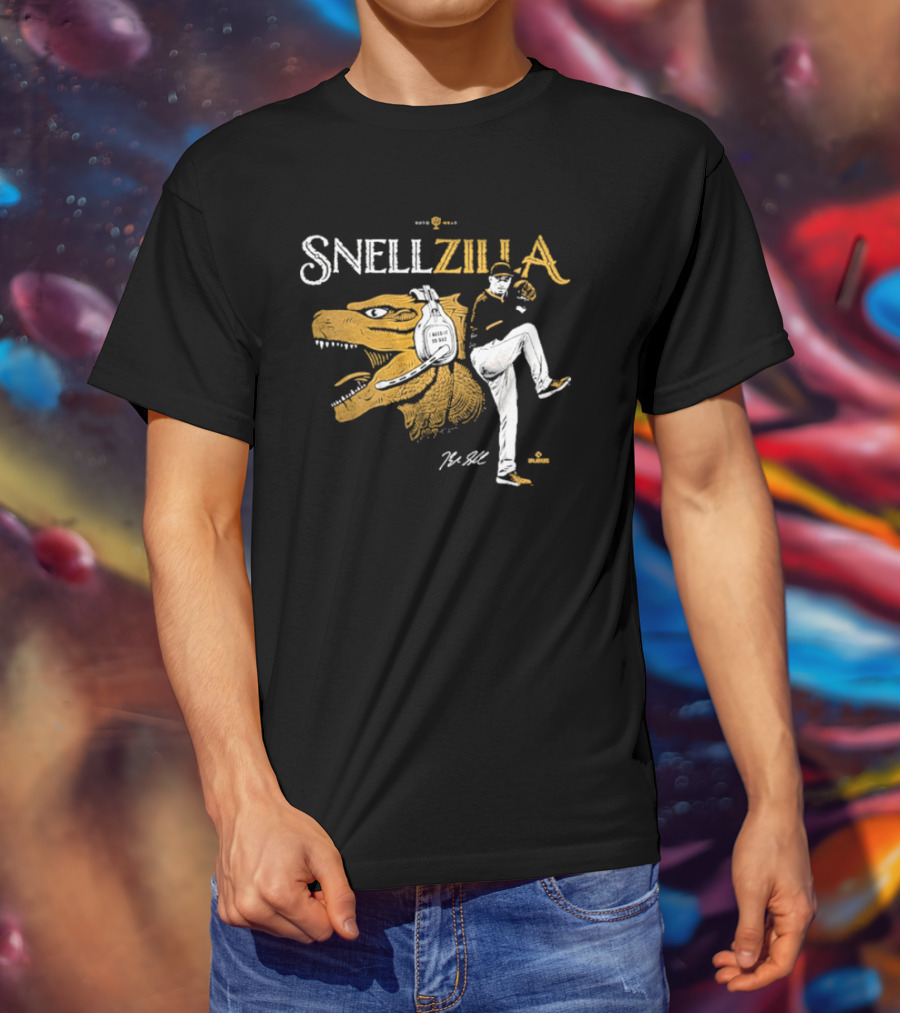Blake Snell Snellzilla Pitching With Dinosaur Graphic Signature T-Shirt