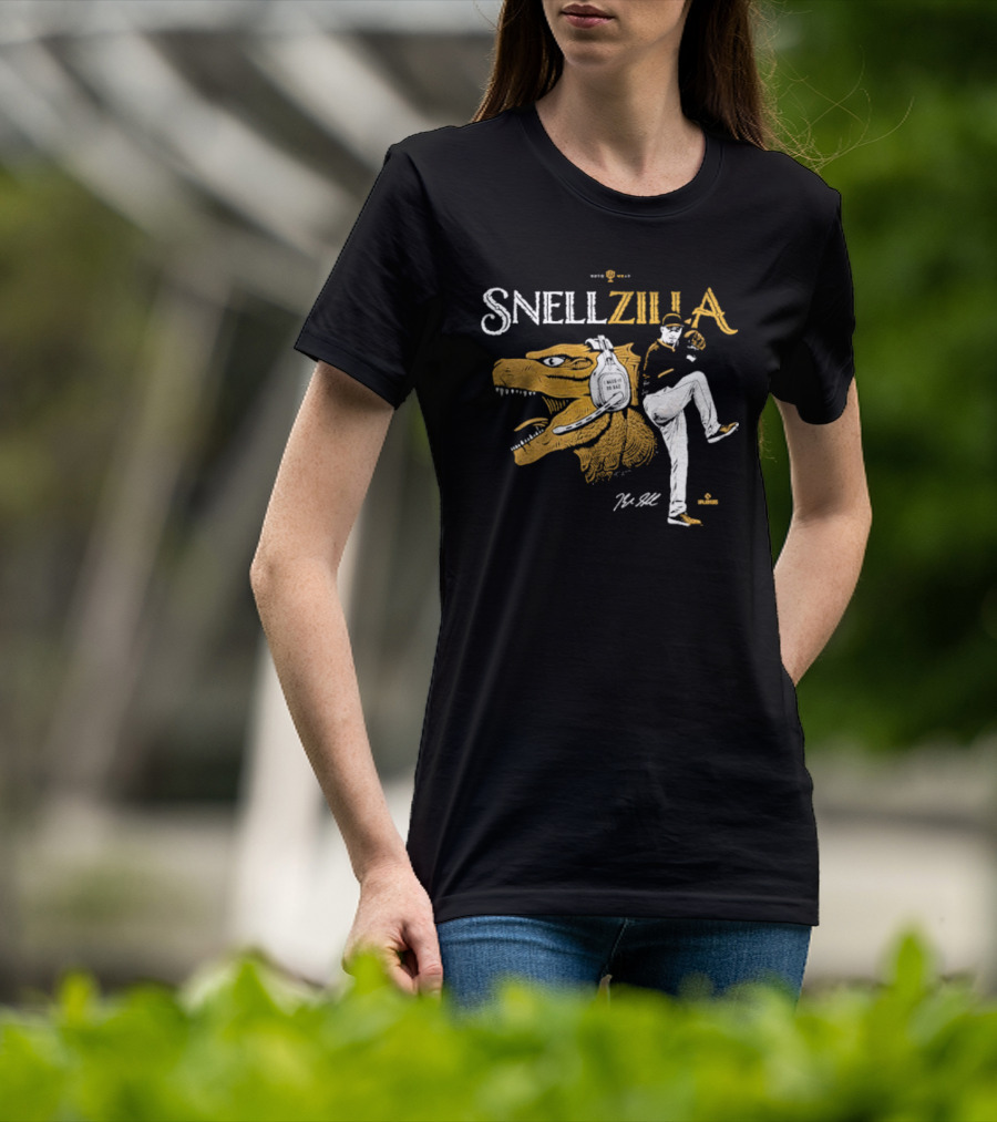 Blake Snell Snellzilla Pitching With Dinosaur Graphic Signature T-Shirt
