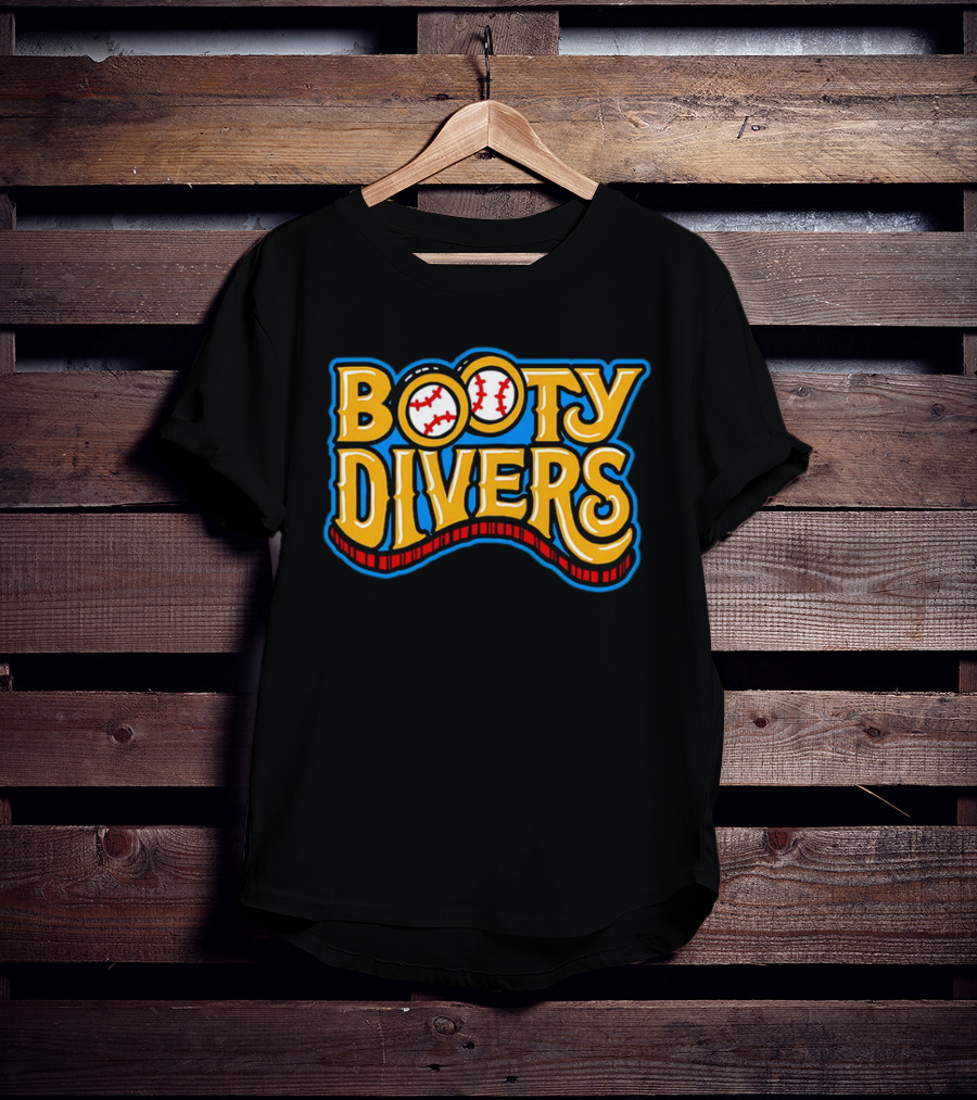Booty Divers Baseball Theme Yellow Text With Baseballs T-Shirt