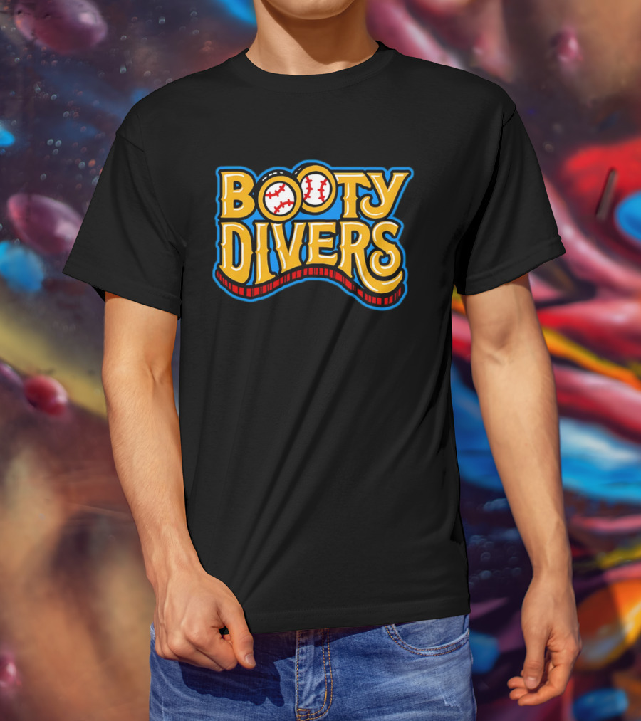 Booty Divers Baseball Theme Yellow Text With Baseballs T-Shirt